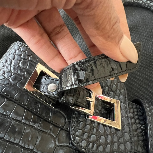 CHARLIE LEPSON SATCHEL LEATHER BLACK CROC DESIGN NEW SILVER HARDWARE - Picture 8 of 10